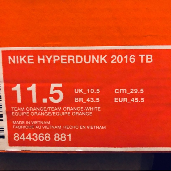 Nike - Hyperdunk 2016 TB Team Orange/Team Orange-White High-Top Sneakers - 11.5 - Picture 15 of 16